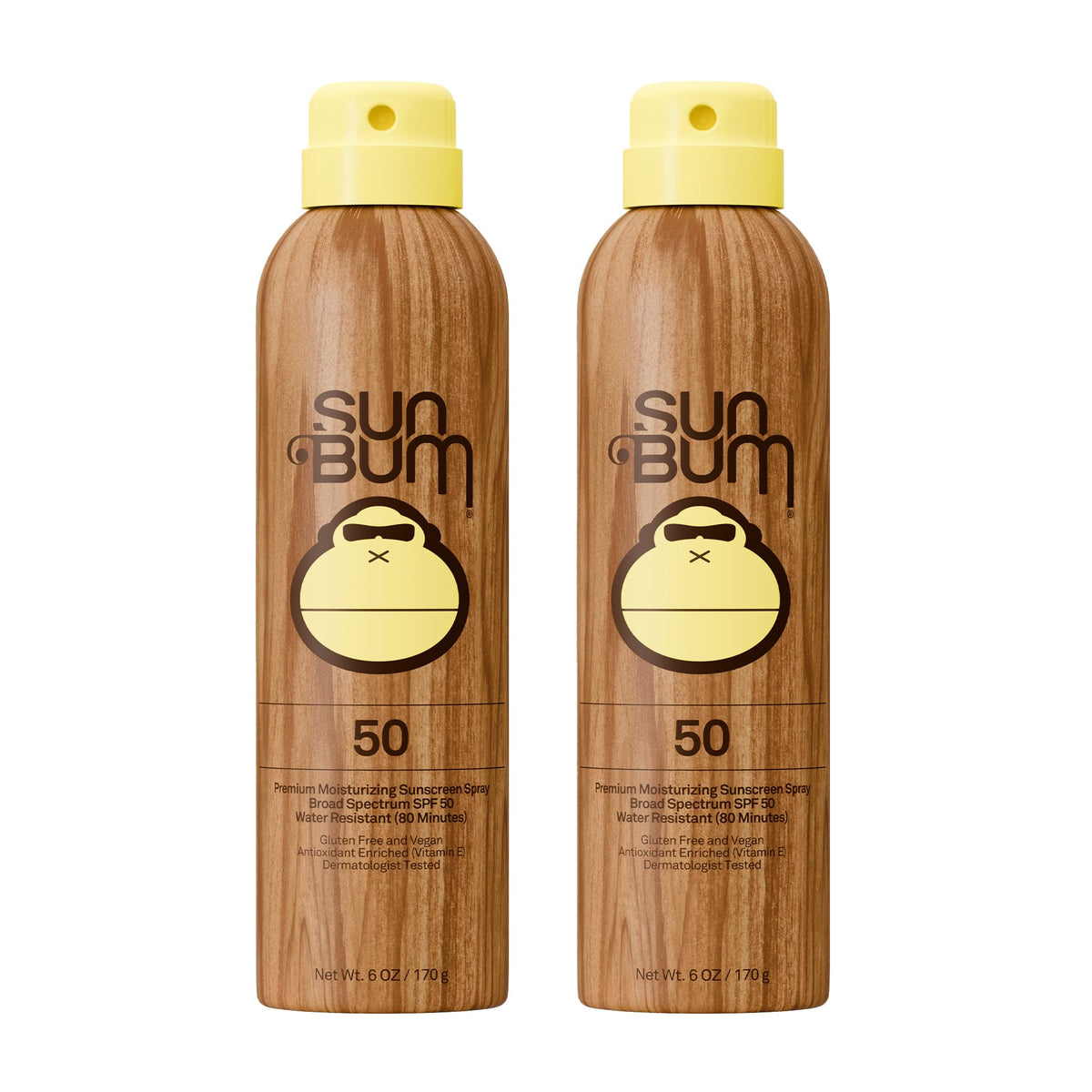 Sun Bum Original SPF 50 Sunscreen Body Spray front view with summer theme