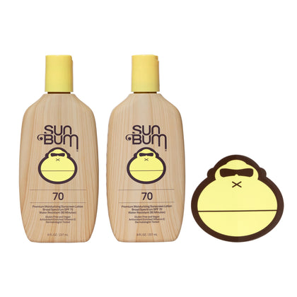 Sun Bum Original SPF 70 Sunscreen Lotion front view with summer-themed packaging