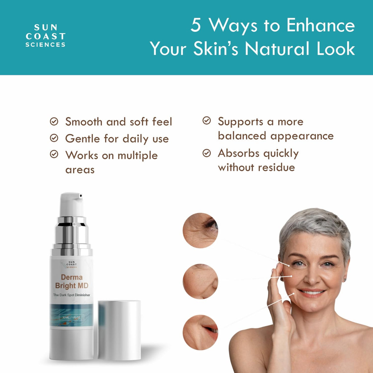 SUN COAST SCIENCES Derma Bright MD serum application on skin