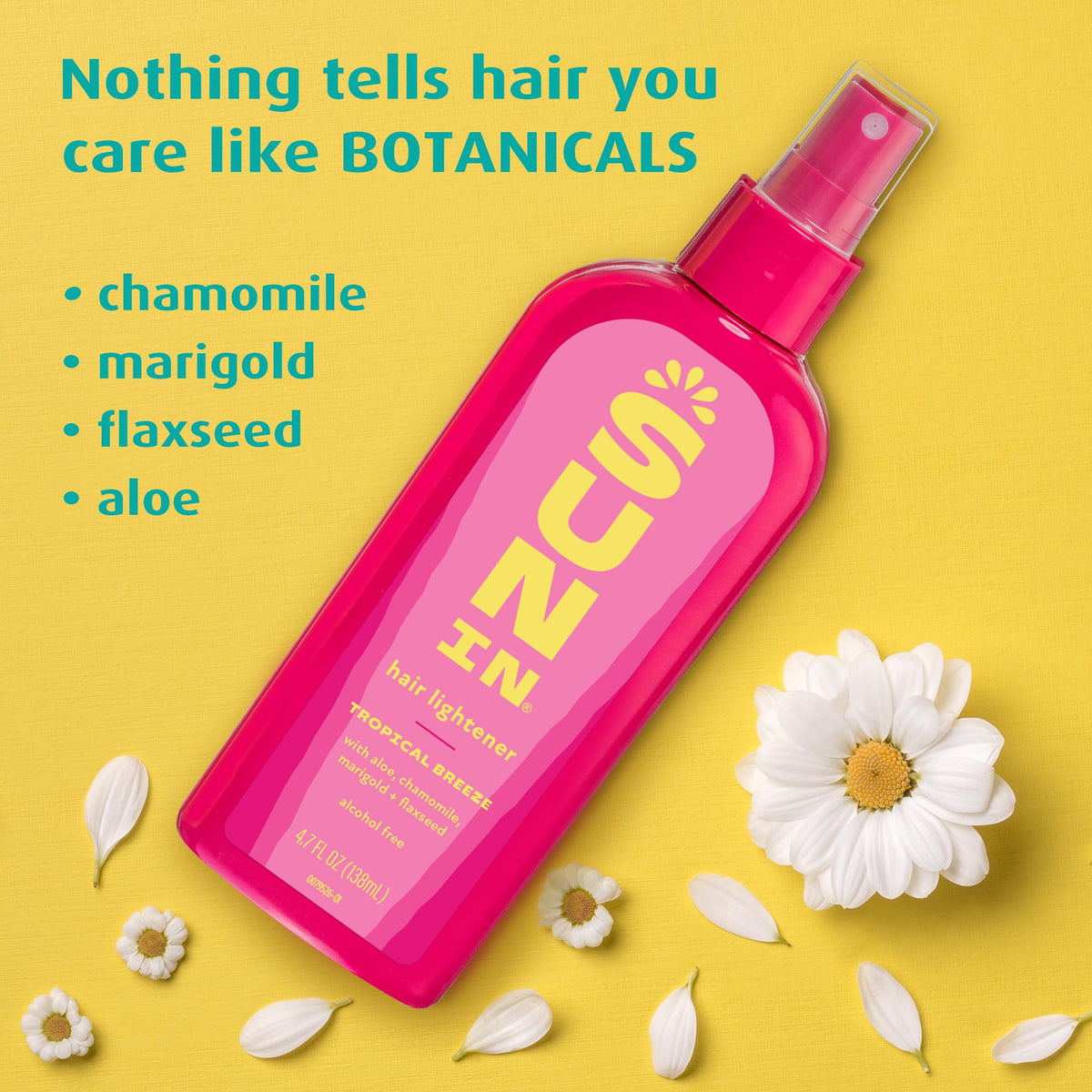 Sun In Tropical Breeze Hair Lightener bottle with tropical background