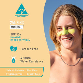 Sun Zapper Zinc Oxide Sunscreen Stick showing yellow colour