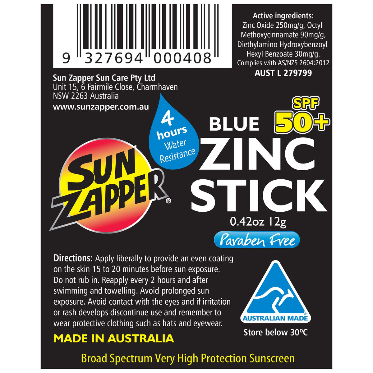 Sun Zapper Zinc Oxide Sunscreen Stick SPF 50+ blue outdoor lifestyle usage