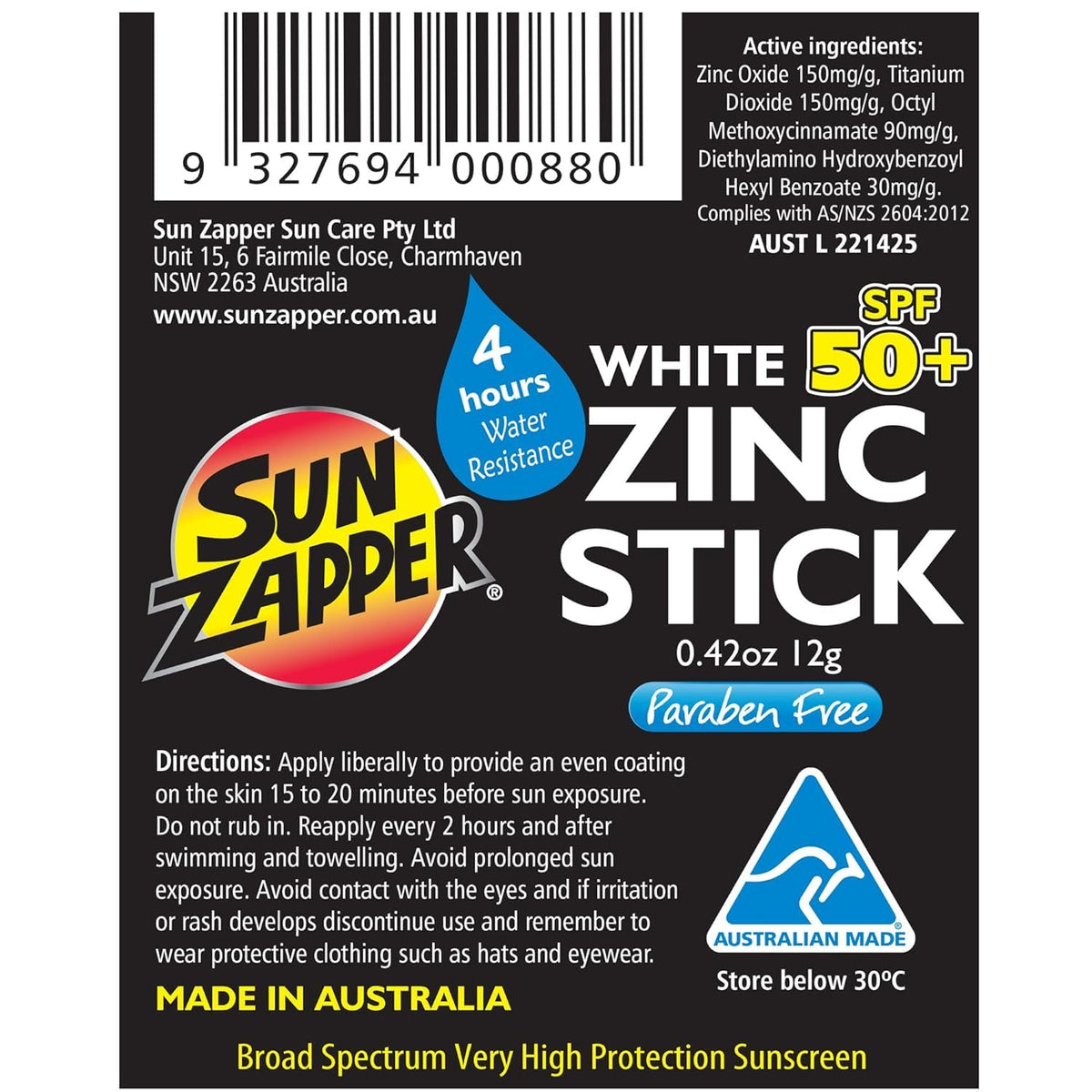 Sun Zapper Zinc Oxide Sunscreen Stick SPF 50+ in beach setting