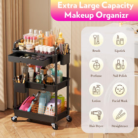 SUNALLY 3 Tier Makeup Cart with wheels in a bathroom setting