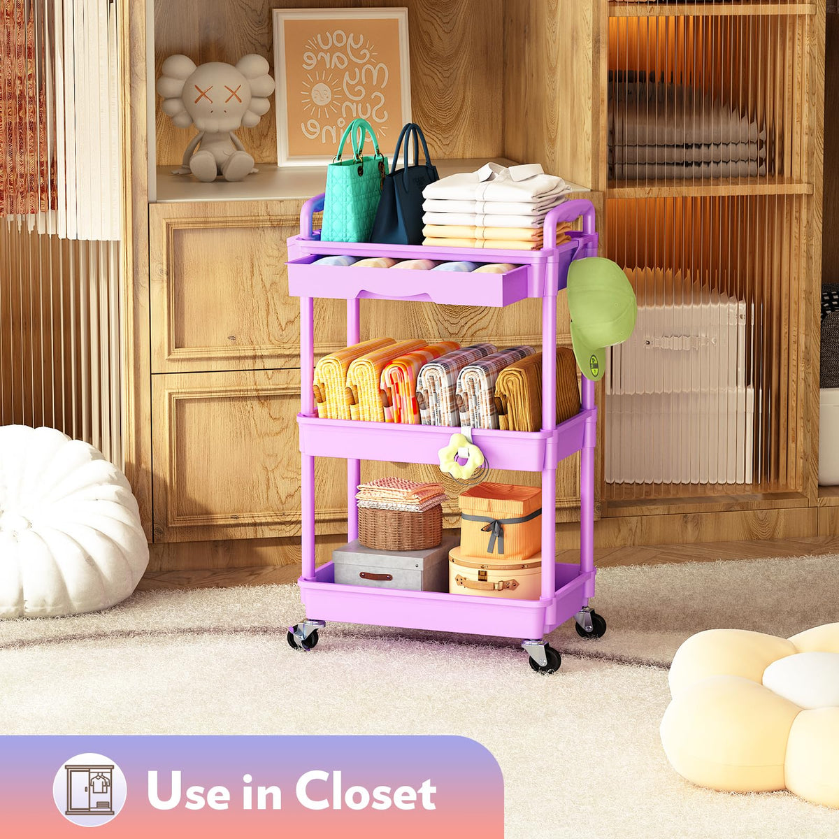 SUNALLY Makeup Cart Organizer in a living room with crafts