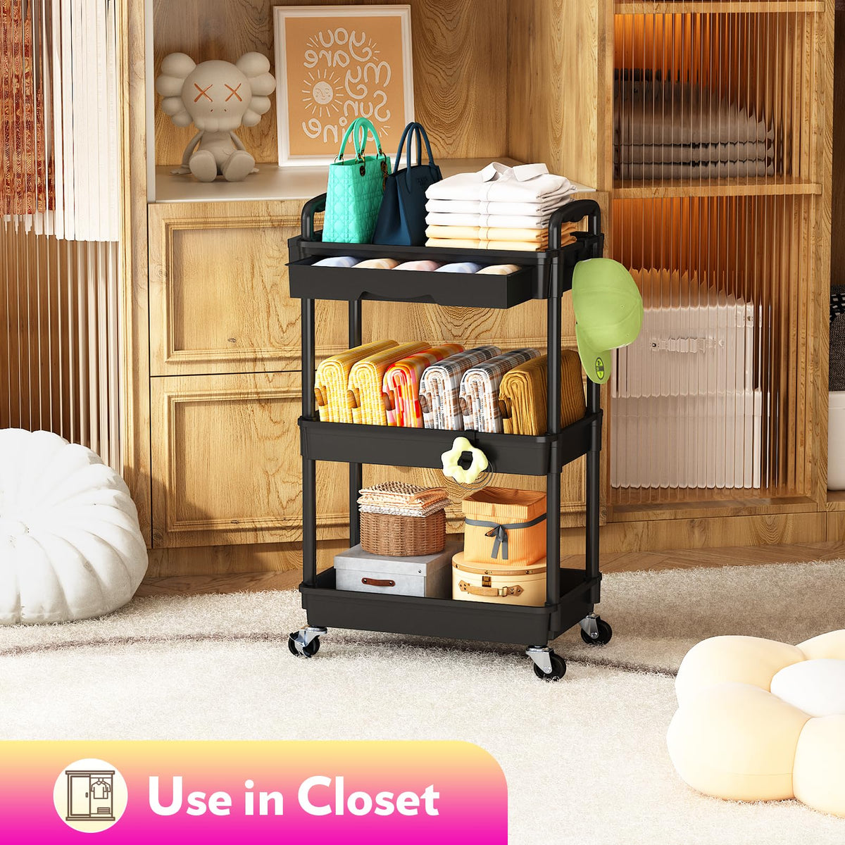 SUNALLY Makeup Cart with hooks for hair ties and bracelets