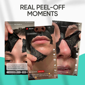 SUNATORIA Black Peel Off Face Mask being peeled off