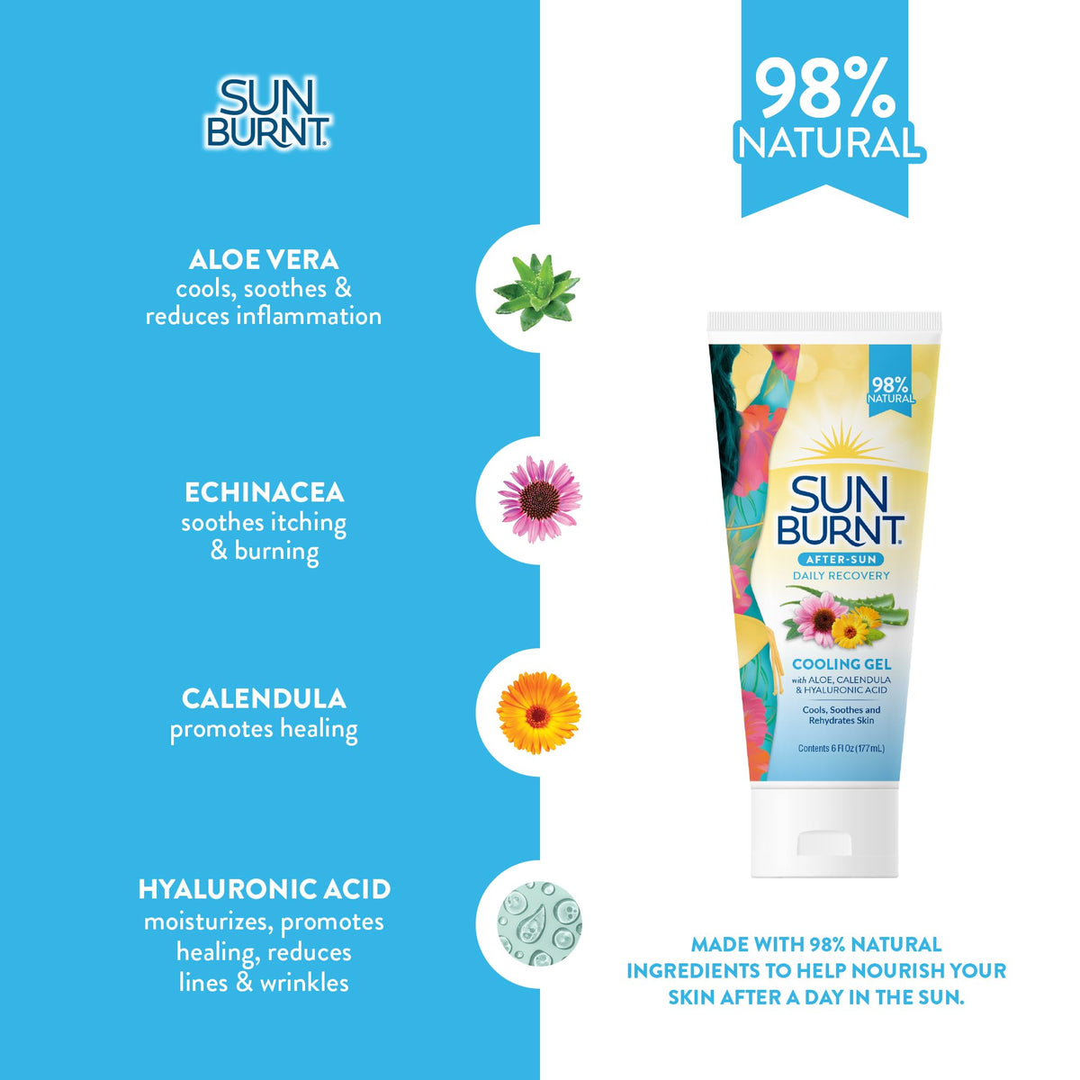 Sunburnt Aloe Vera Gel 6 Ounce with aloe vera plant