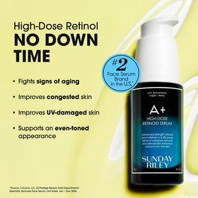 Sunday Riley A+ High-Dose Retinol Serum 1.0oz back view showing ingredients