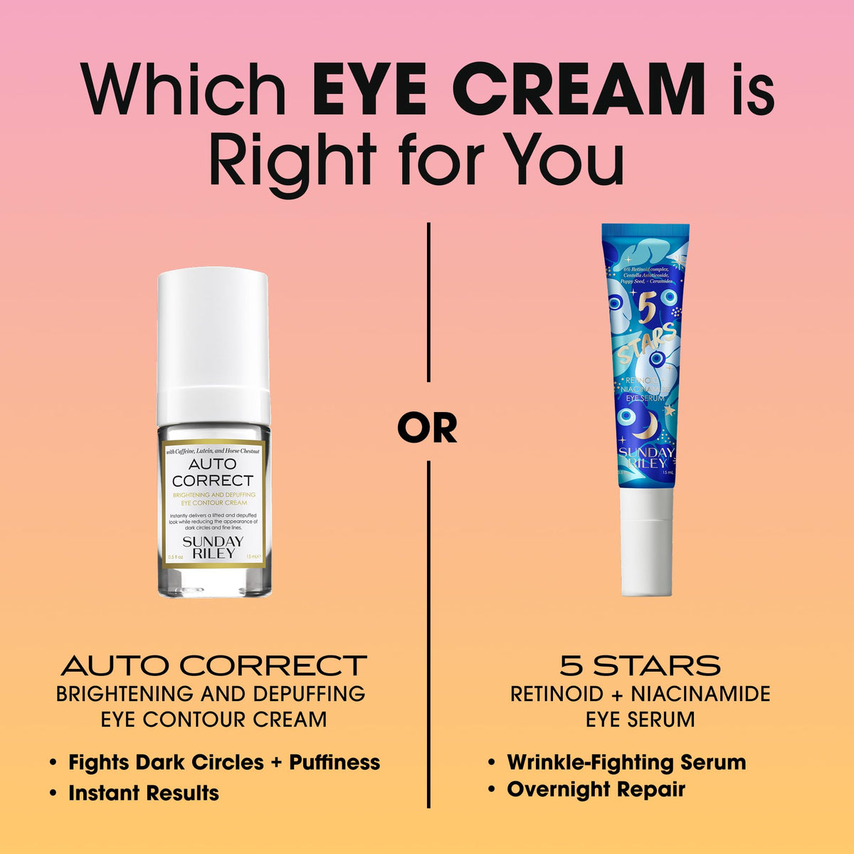 Sunday Riley Auto Correct Eye Contour Cream on a vanity table