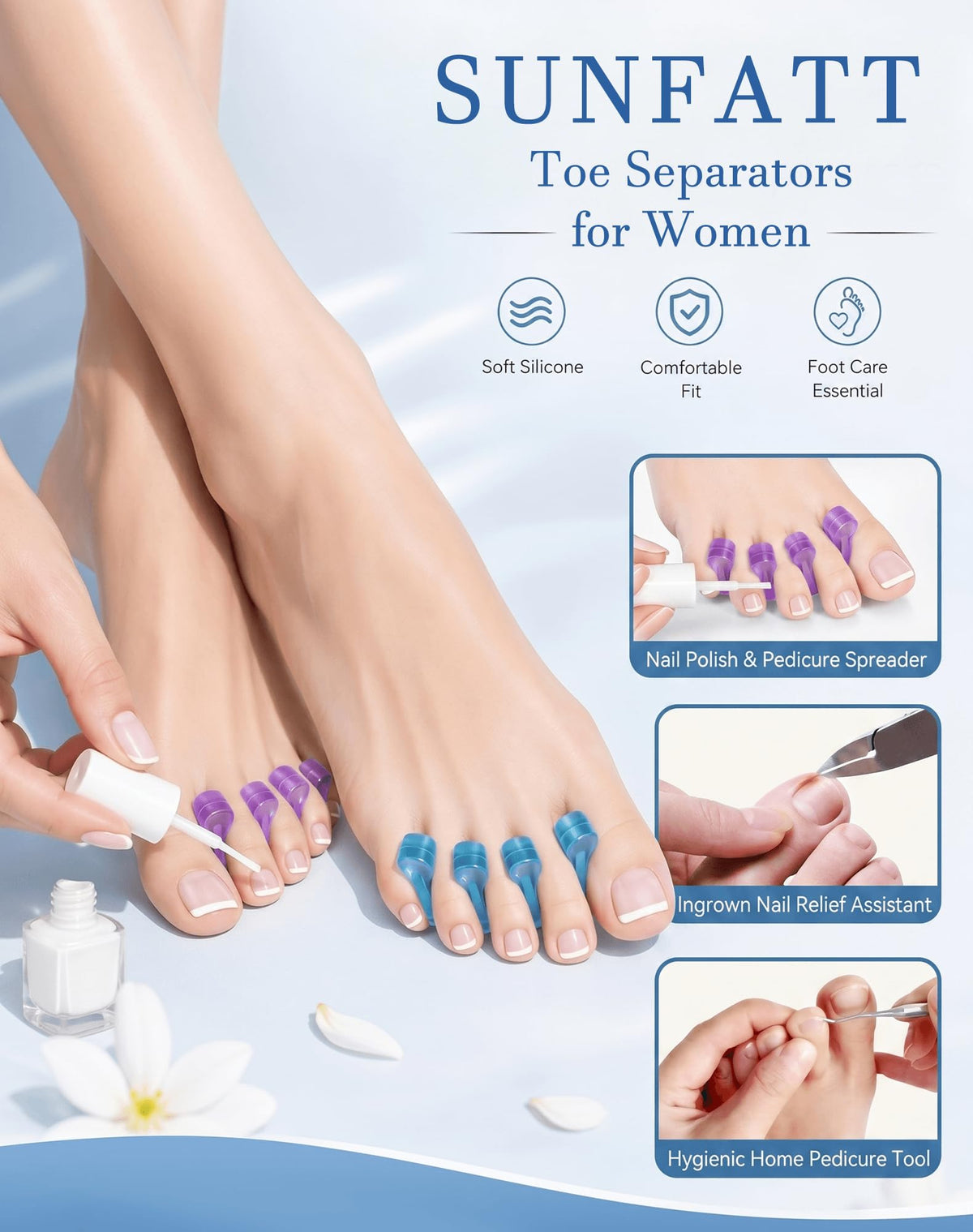 SUNFATT Toe Separators in use during a pedicure
