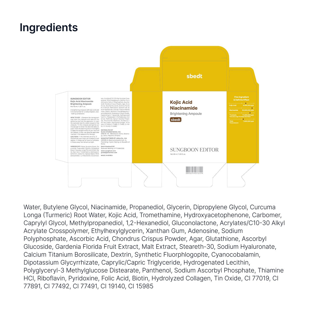 SUNGBOON EDITOR Glow Intensive Kojic Acid Ampoule ingredients list