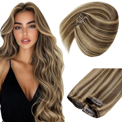 Sunny Hair 12 Inch Clip-in Extensions Brown Highlight front view