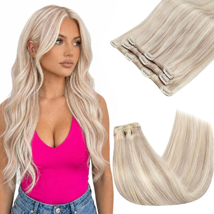 Sunny Hair 14-inch clip-in hair extensions blonde highlight front view