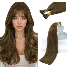 Sunny Hair 18 Inch I Tip Real Human Hair Extensions Golden Walnut Brown front view