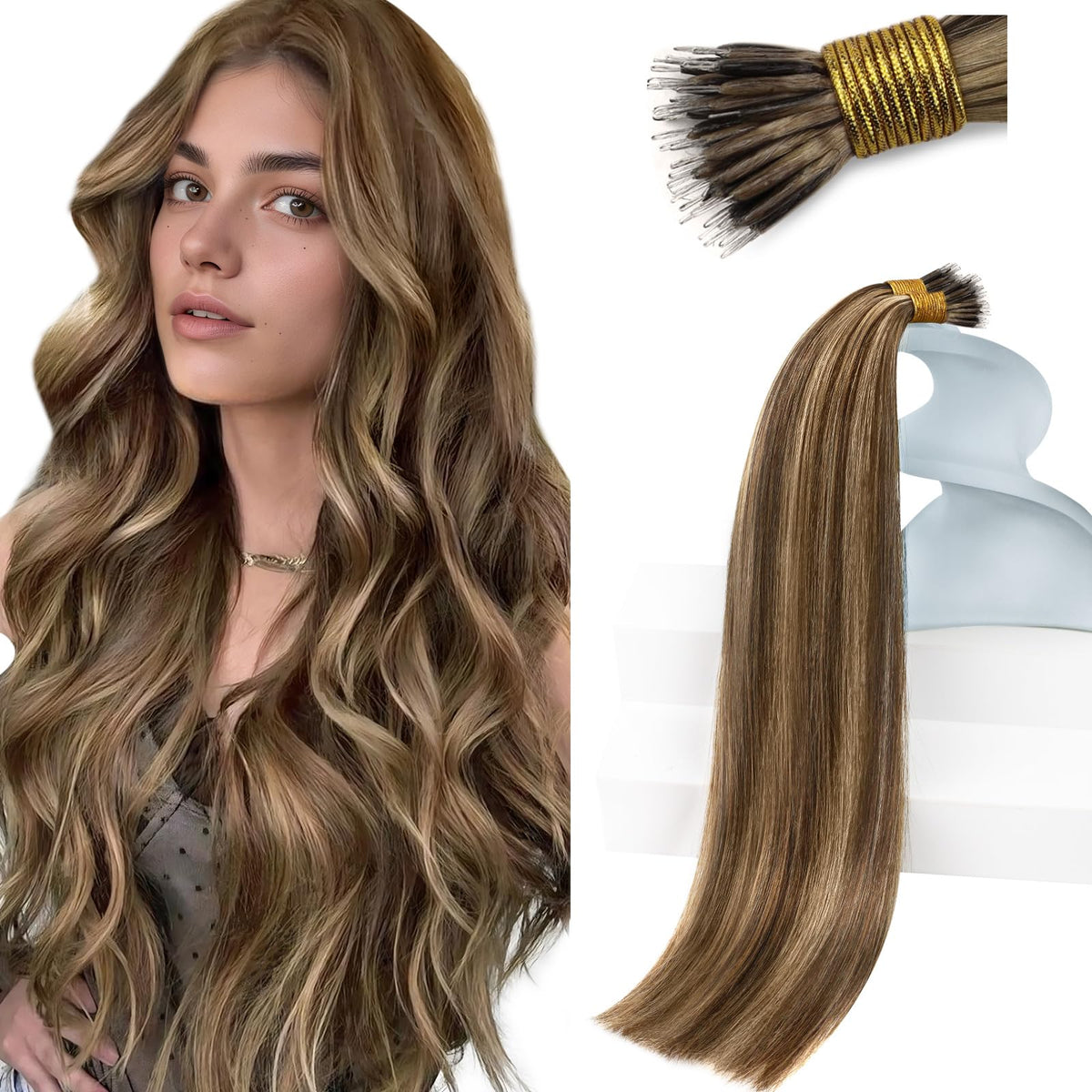 Sunny Hair 18 Inch Nano Bead Hair Extensions front view