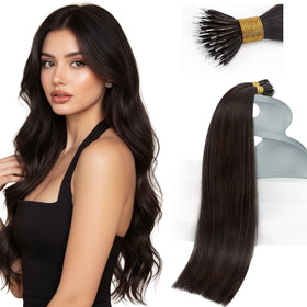 Sunny Hair 18 Inch Nano Ring Hair Extensions Dark Brown front view