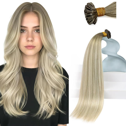 Sunny Hair 18 Inch U Tip Hair Extensions Ash Blonde Balayage front view
