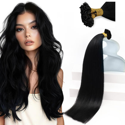 Sunny Hair 18 Inch U Tip Hair Extensions in black, front view