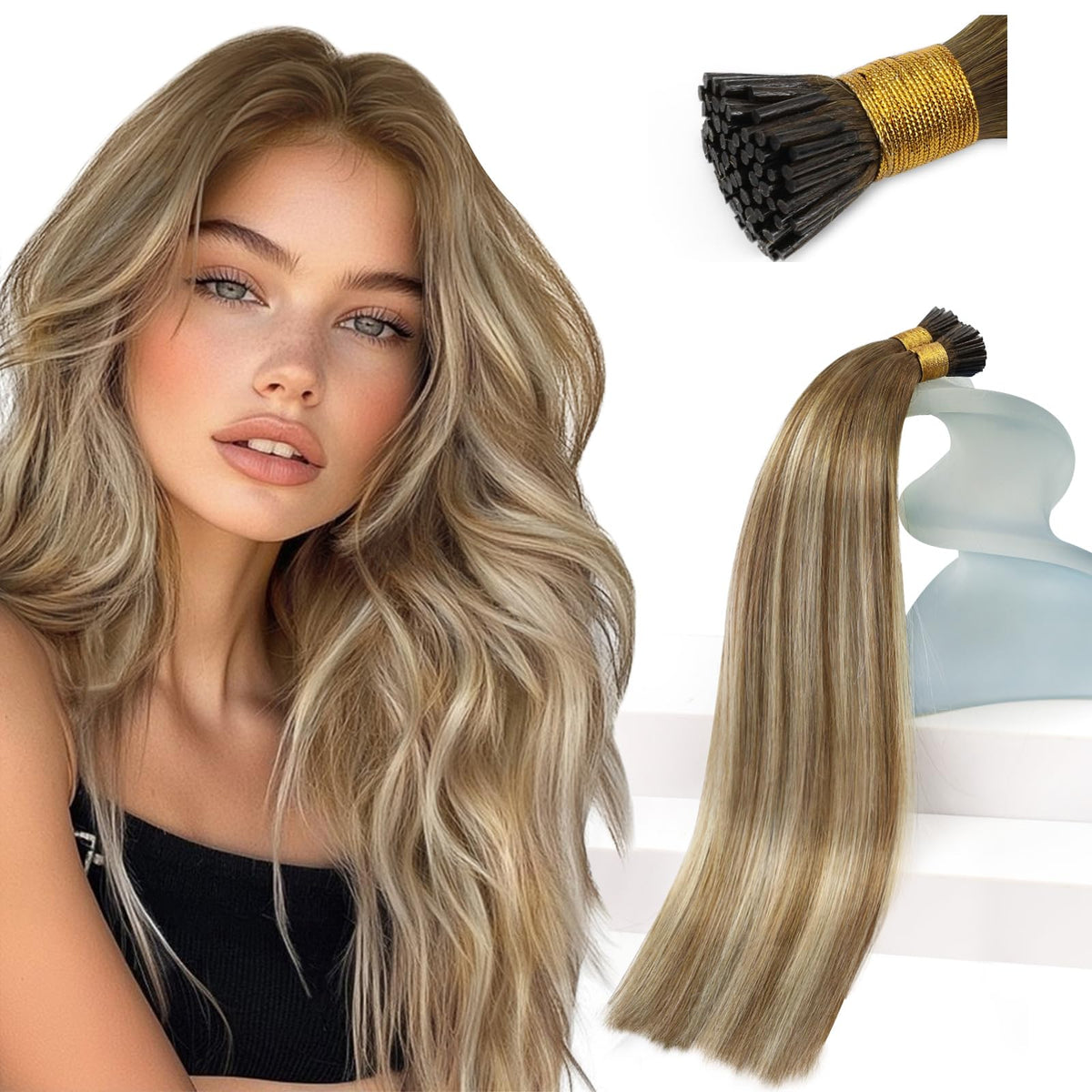 Sunny Hair 20 Inch I-Tip Hair Extensions natural blend front view