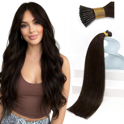 Sunny Hair 20 Inch I-Tip Human Hair Extensions Brunette front view