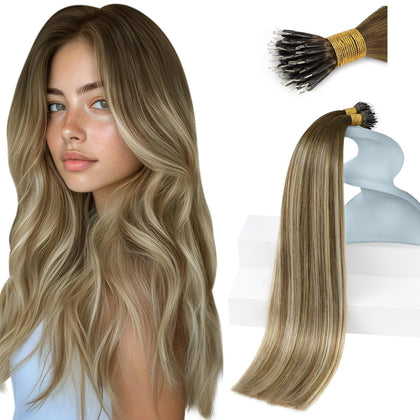 Sunny Hair 22 Inch Brown Balayage Nano Bead Hair Extensions front view