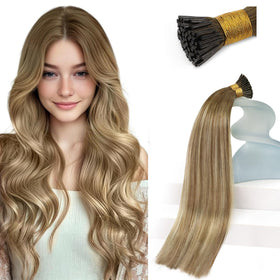 Sunny Hair 22 Inch I-Tip Hair Extensions Ombre Brown Mix Blonde front view