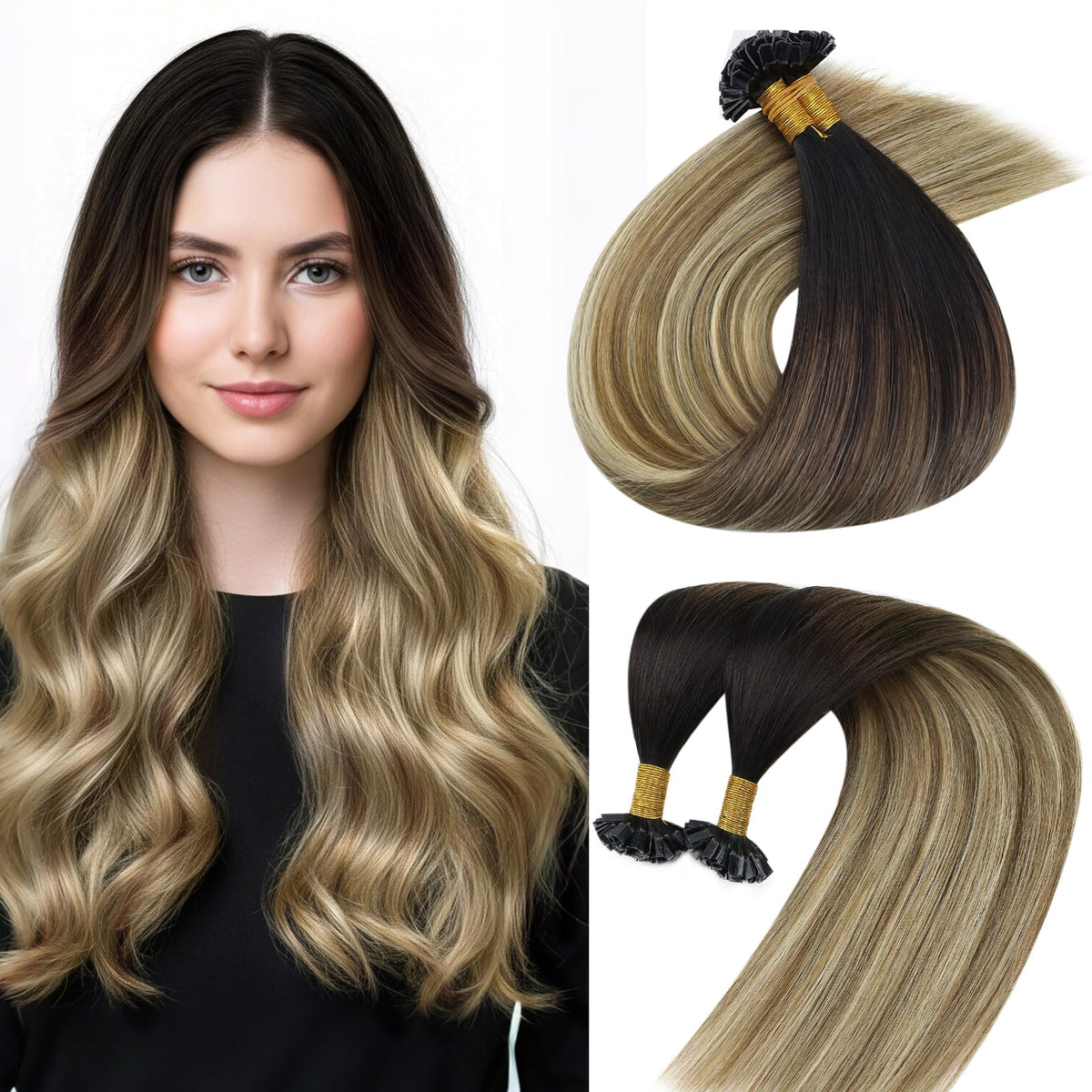 Sunny Hair 22 Inch K Tip Hair Extensions Brown Balayage front view