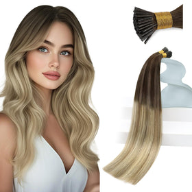 Sunny Hair 24 Inch I Tip Hair Extensions in brown mix blonde front view