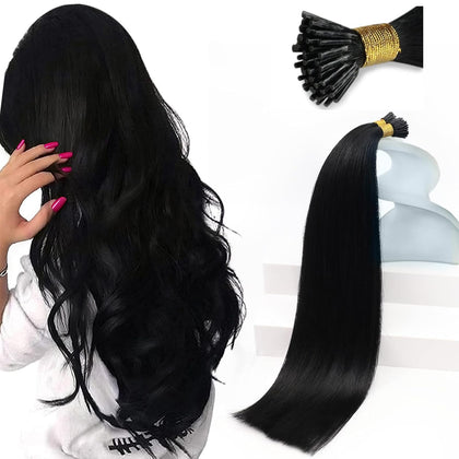 Sunny Hair 24 Inch I Tip Hair Extensions Jet Black front view
