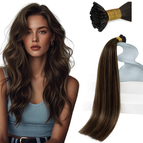 Sunny Hair 24 Inch K Tips Hair Extensions in Balayage Brown front view