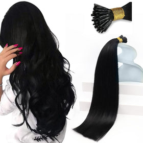 Sunny Hair 26 Inch I Tips Hair Extensions jet black front view
