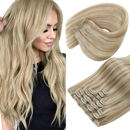 Sunny Hair 7-piece clip-in hair extensions blonde colour front view