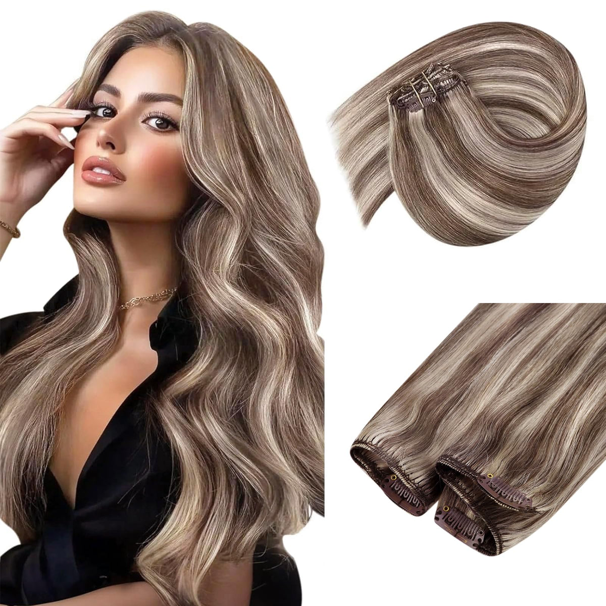 Sunny Hair Clip-in Extensions 14 Inch Brown Blonde front view
