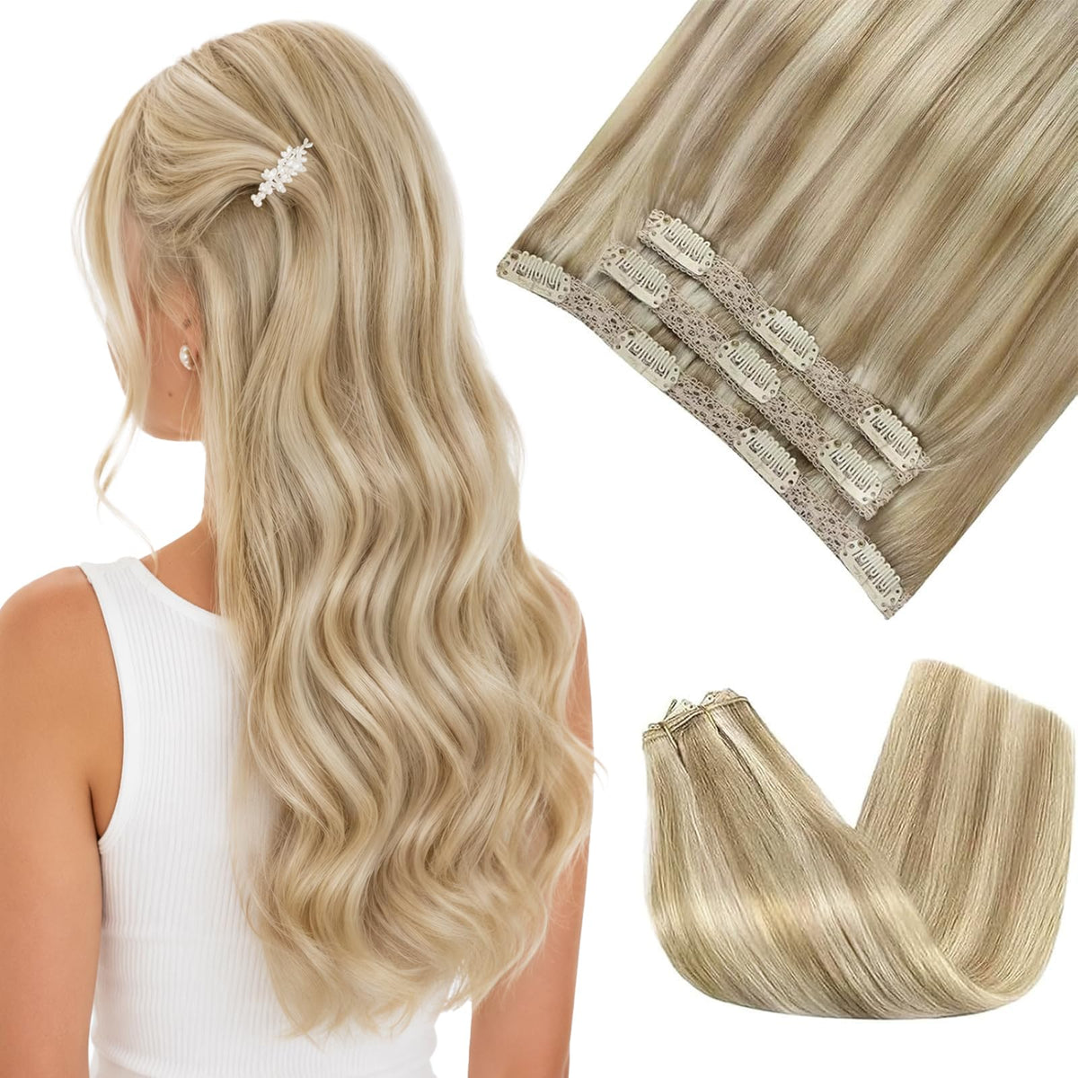 Sunny Hair Clip-in Extensions 22inch blonde highlight front view
