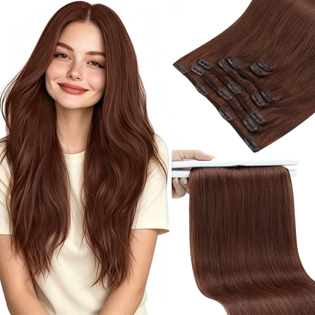 Sunny Hair Clip-in Extensions Auburn Brown front view