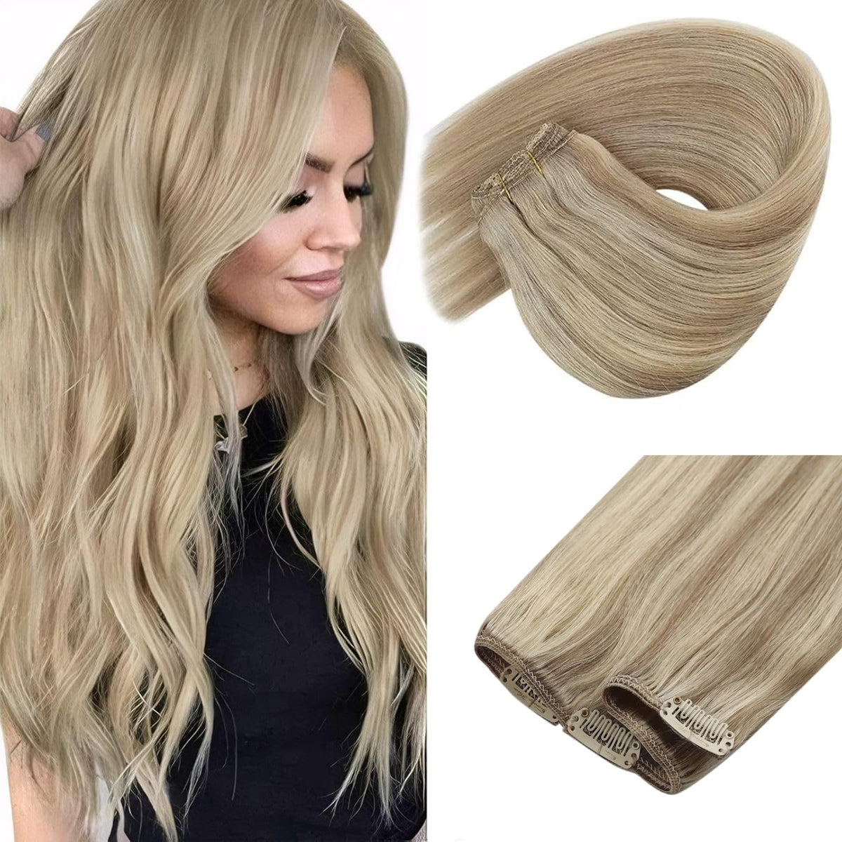 Sunny Hair clip-in extensions blonde 7-piece set front view