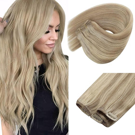 Sunny Hair clip-in extensions blonde 7-piece set front view