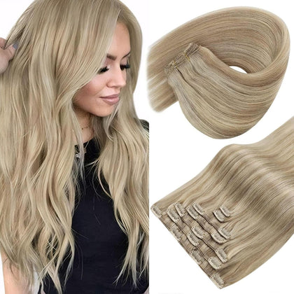 Sunny Hair clip-in extensions blonde highlights front view