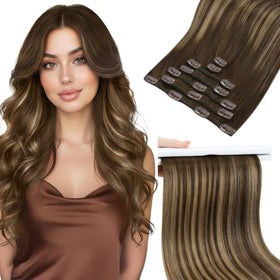 Sunny Hair Clip-in Extensions Brown Balayage front view