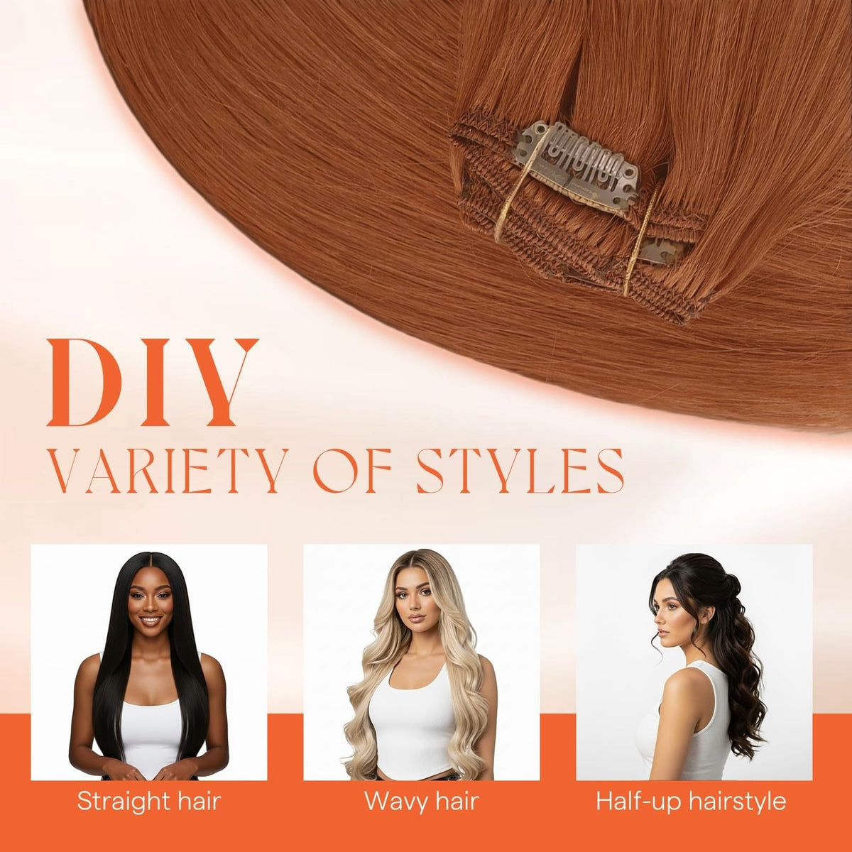 Sunny Hair Clip-in Extensions Copper Orange back view