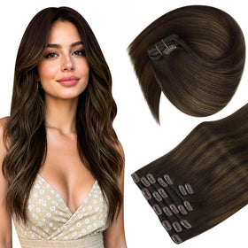 Sunny Hair clip-in extensions dark brown balayage front view