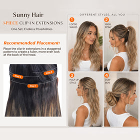 Sunny Hair clip-in extensions displayed on a mannequin