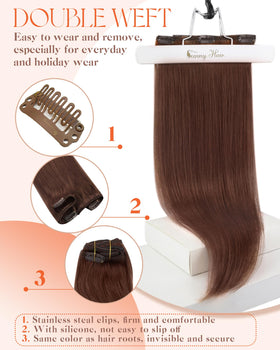 Sunny Hair Clip-in Extensions displayed with styling tools