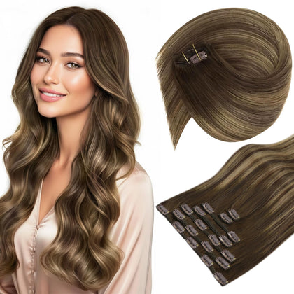 Sunny Hair Clip-in Extensions front view with brown balayage