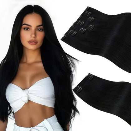 Sunny Hair clip-in extensions jet black 20 inch front view
