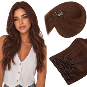 Sunny Hair Clip-In Extensions Mahogany Auburn Brown front view
