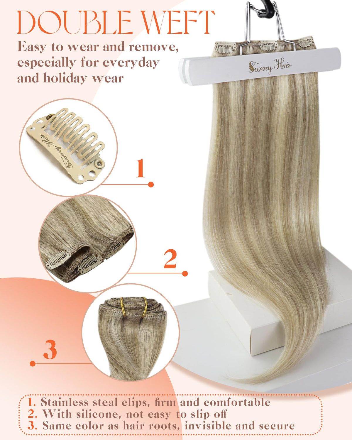 Sunny Hair Clip-in Extensions showing double-weft design