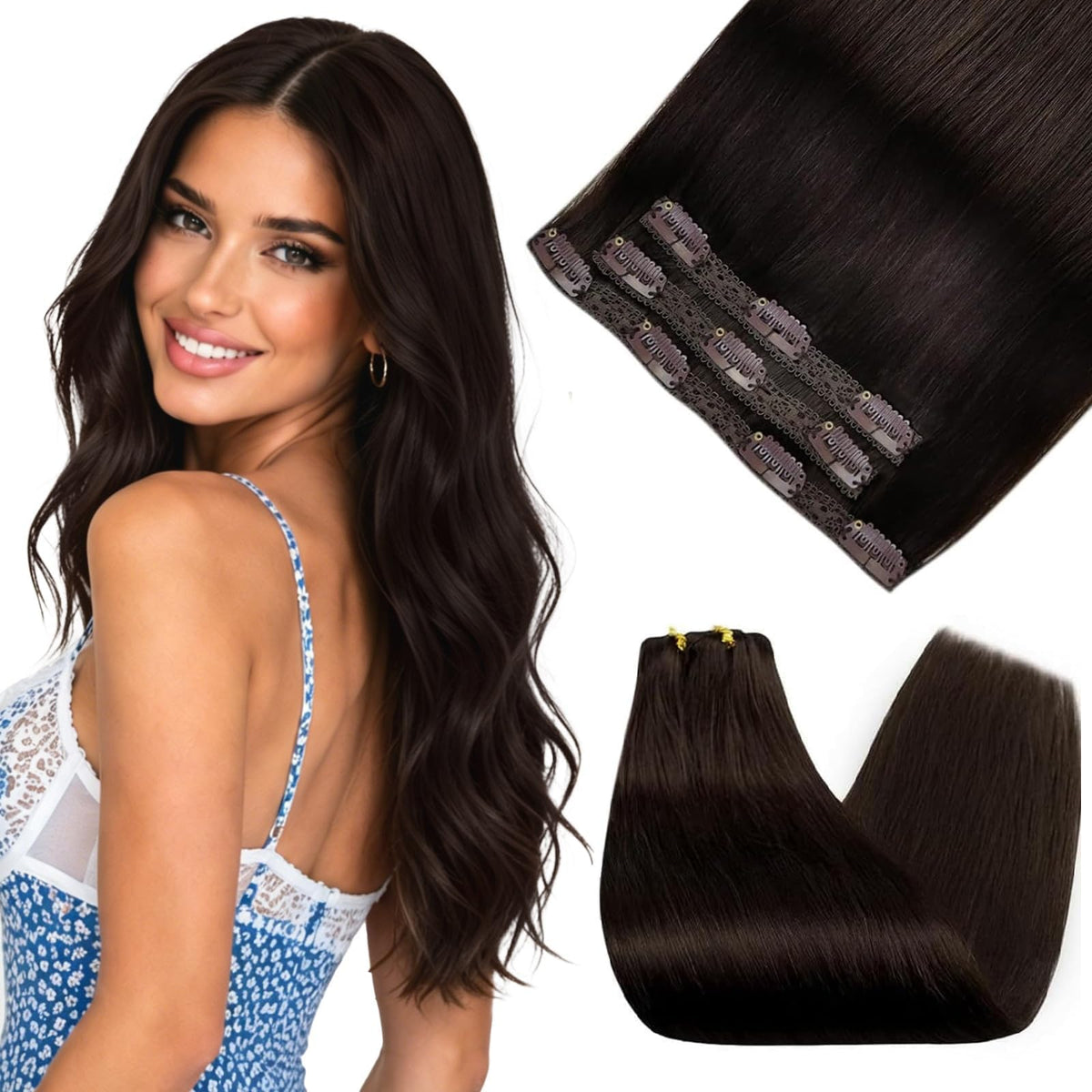 Sunny Hair Clip in Hair Extensions 16 Inch Dark Brown front view