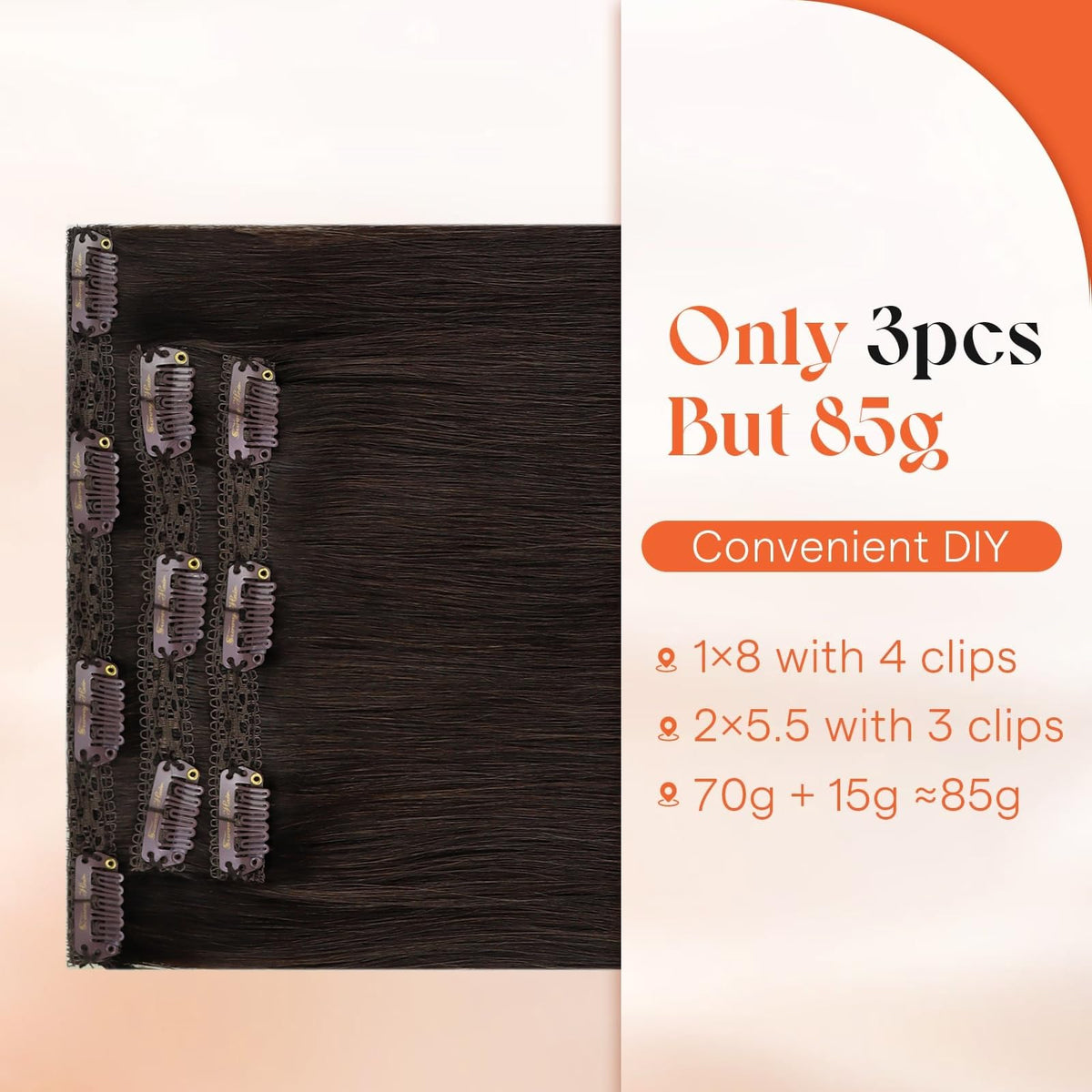 Sunny Hair Clip in Hair Extensions 16 Inch Dark Brown on model